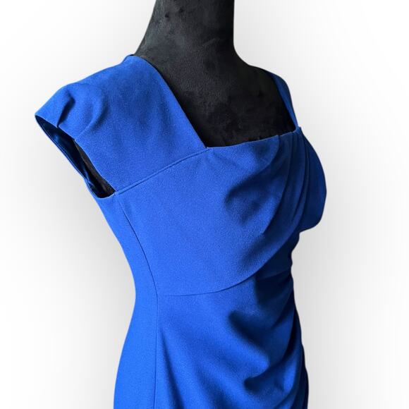 Tahari Women's Royal Blue Square Neck Rouched Sheath Cocktail Dress Size 6P - Picture 8 of 16